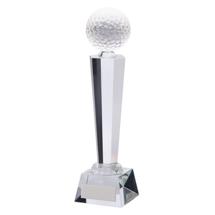 INTERCEPTOR GOLF CRYSTAL GLASS AWARD - 3 SIZES - 24CM TO 28CM
